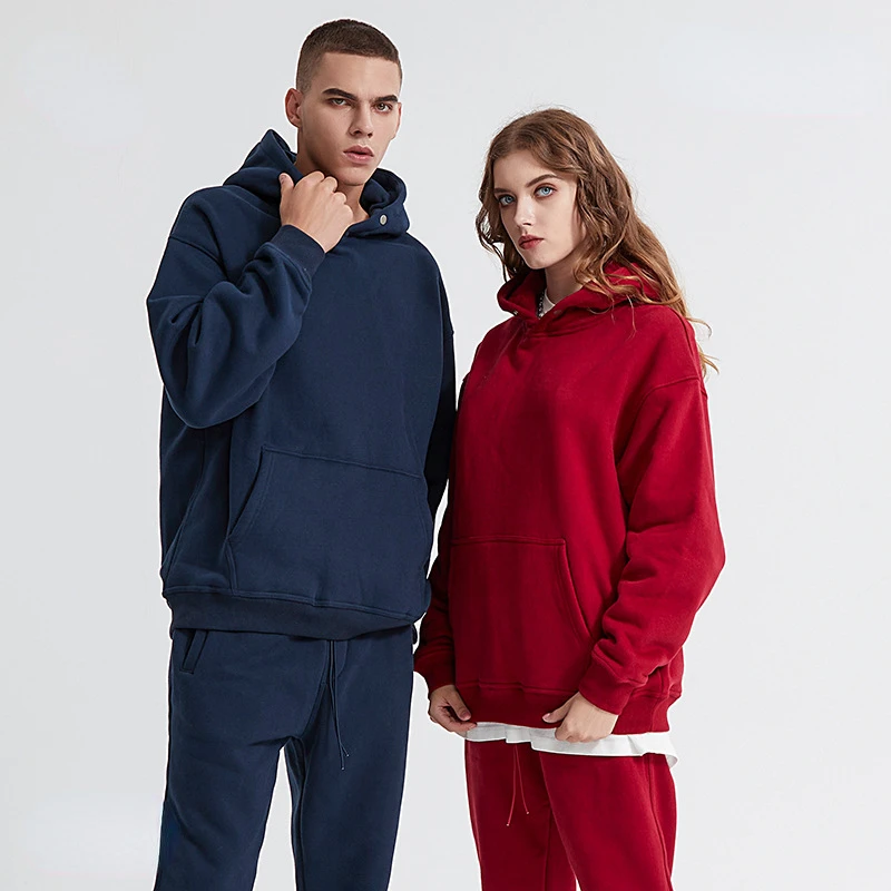 2022 autumn and winter polar fleece solid color hooded sweater 2-piece set loose plus velvet drawstring tide brand sweatpants