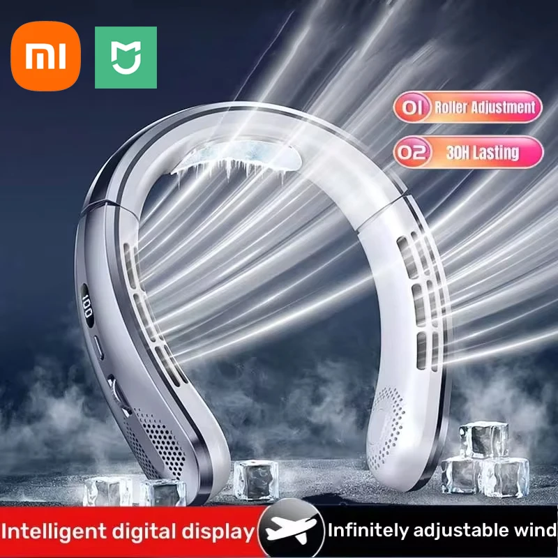 Xiaomi MIJIA 8000mAh Hanging Neck Fan USB Portable Bladeless Mini Rechargeable Mute LED Digital Display Electric Fans Air Cooler