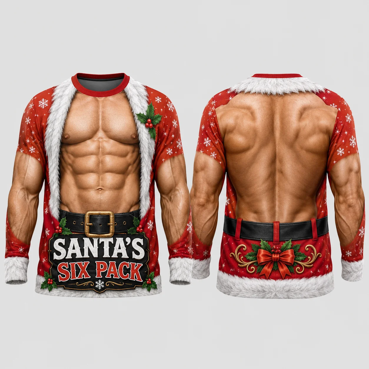 Ugly Christmas Sweater Funny Muscle Body Crewneck Sweatshirt Polyester 3D Print Christmas Fitness Holiday Pullover Gift