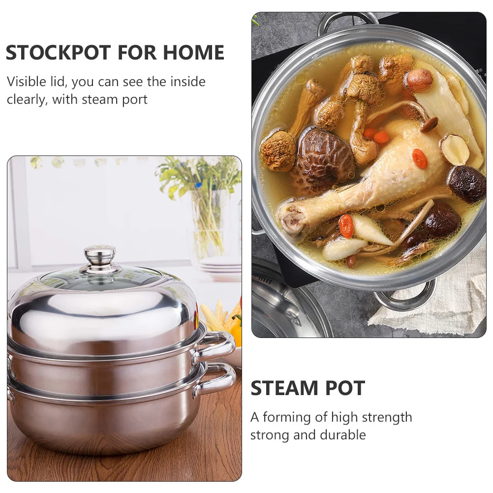 

1 шт. Пароварка из нержавеющей стали, высококачественная, энергоэффективная, для домашней кухни, с большой вместимостью и стеклянной крышкой