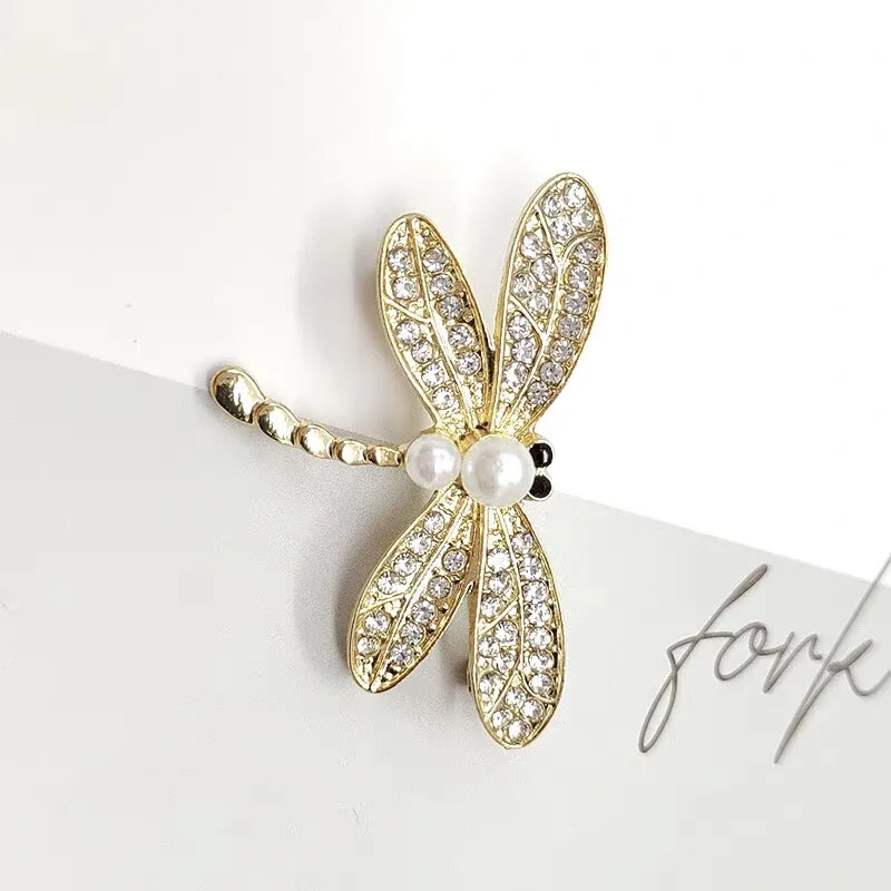 1Pc Fashion Silver Color Dragonfly Brooches Pins Women Rhinestone Pearl Insect Weddings Office Brooch Pins Jewelry Brooches