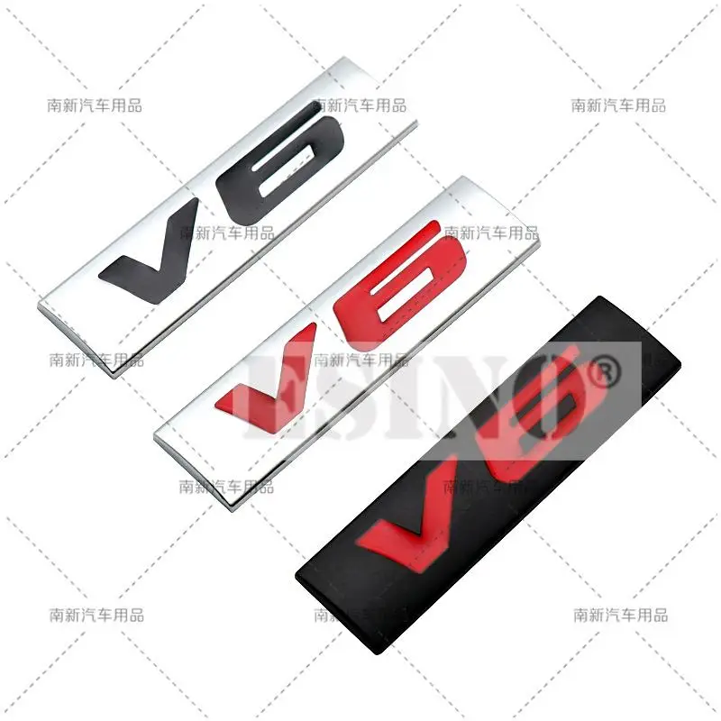 New 3D Metal Chrome Zinc Alloy Emblem Universal V6 Logo Car Badge Body Trunk Fender Adhensive Emblem Auto Accessory