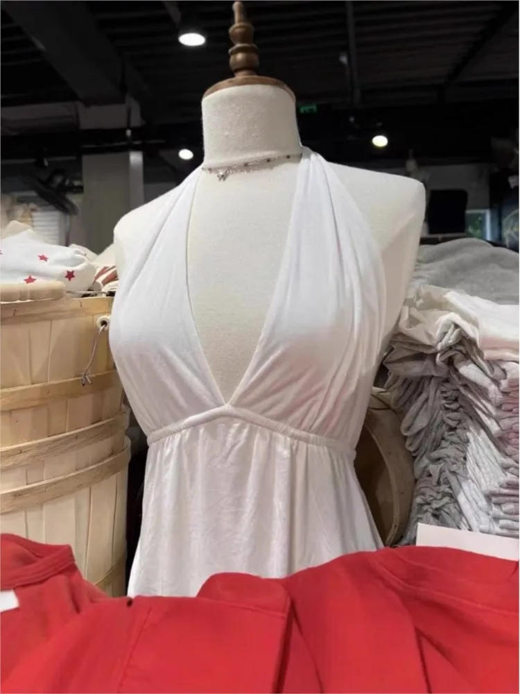 

Милый белый тонкий укороченный топ на шнуровке с лямкой на шее, женские хлопковые жилеты без рукавов с глубоким v-образным вырезом и открытой спиной, винтажные шикарные базовые майки Y2K, новинка