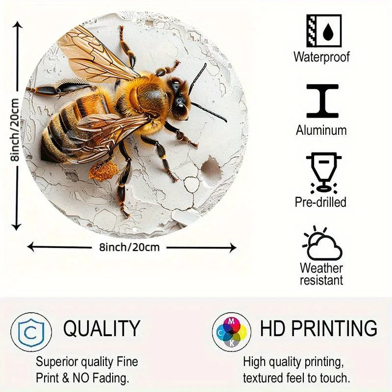 Waterproof Aluminum Bee Metal Sign - 1pc 8