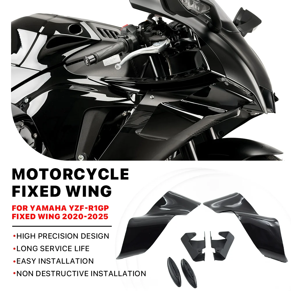 

Motorcycle Fixed Wing Spoiler For YAMAHA YZF-R1 YZFR1 YZFR1 GP 2020-2025 ABS Plastic Front Aerodynamic Wing Winglets Fairing