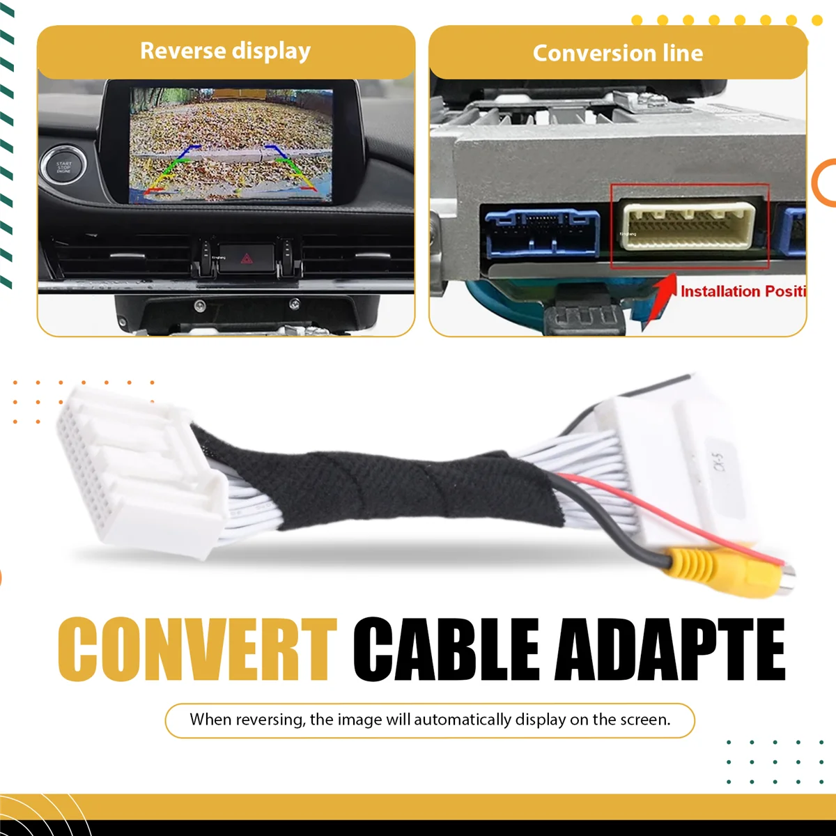 

Pop 28 Pin Car RCA Video Reverse Camera Convert Cable Adapter Fo Super Hot Roadster MX-5 Miata