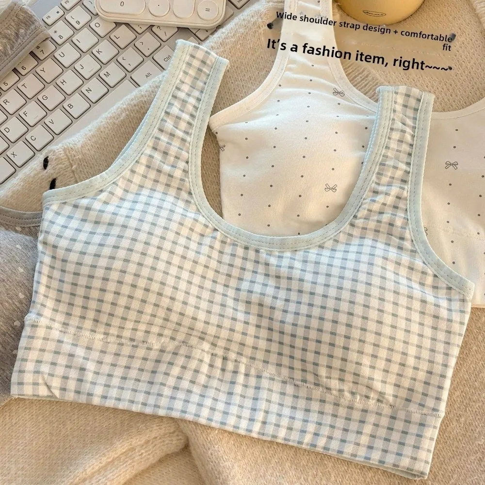 

New Pure Cotton Active Underwear Shockproof Seamless Fixed Cup Bra Floral Girls During Puberty Vest for Teenage Girls