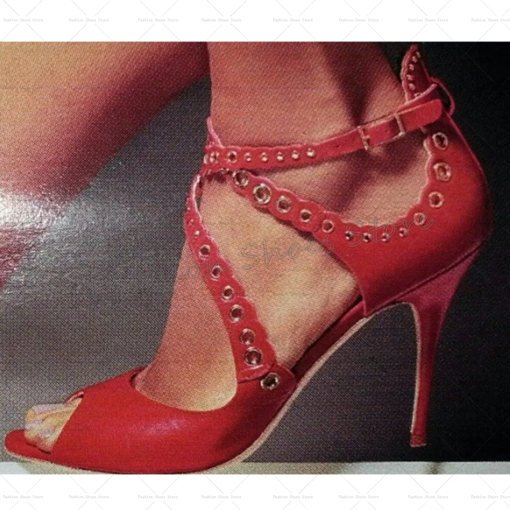 

Red Peep Toe Cross Strap Sandals Matte Leather Thin High Heels High Heel Shoes for Women Sexy Heels 2025 New Zapatos Para Mujere