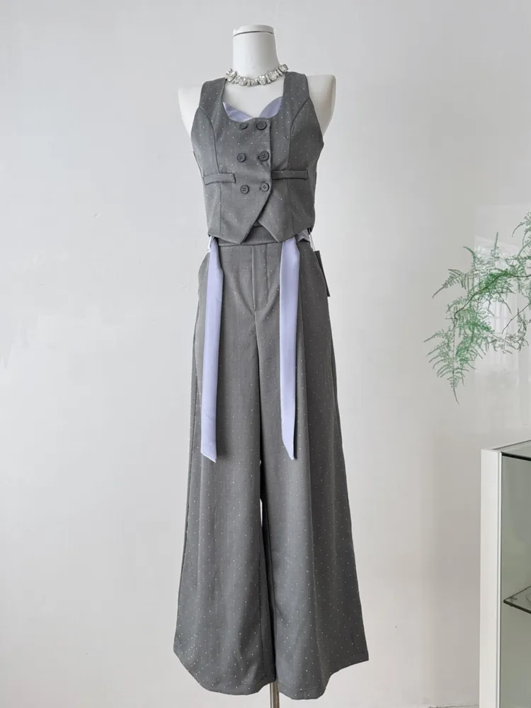 

Korean Fashion Casual Two Piece Set Women Office Lady Vest Crop Top + High Waist Pants Suit Sets Autumn Streetwear 2 Piece Sets