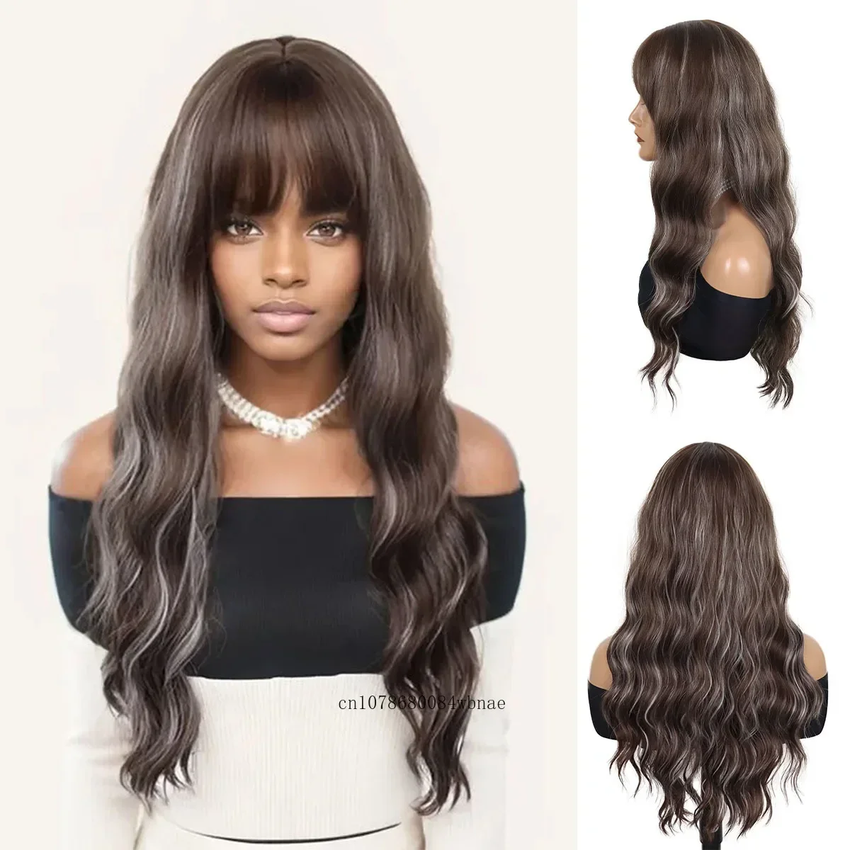 

Синтетический смешанный коричневый парик 27-дюймовые длинные вьющиеся волнистые мелированные парики с челкой для женщин Парик Drag Queen Повседневная вечеринка Естественный вид