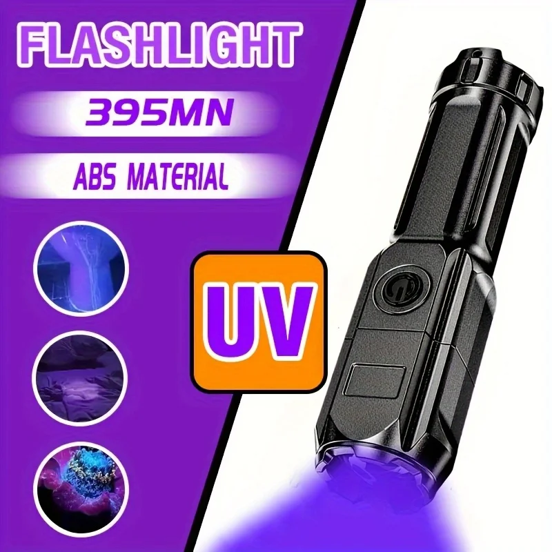 

Портативный УФ-фонарик UV395NM Масштабируемый фонарик из АБС-пластика 3 режима Ультрафиолетовые фонарики для кемпинга для стеков домашних животных Флуоресцентное обнаружение