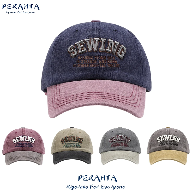 Topi bisbol Pria Wanita Retro warna Amerika, atasan lembut dicuci katun kontras bordir serbaguna