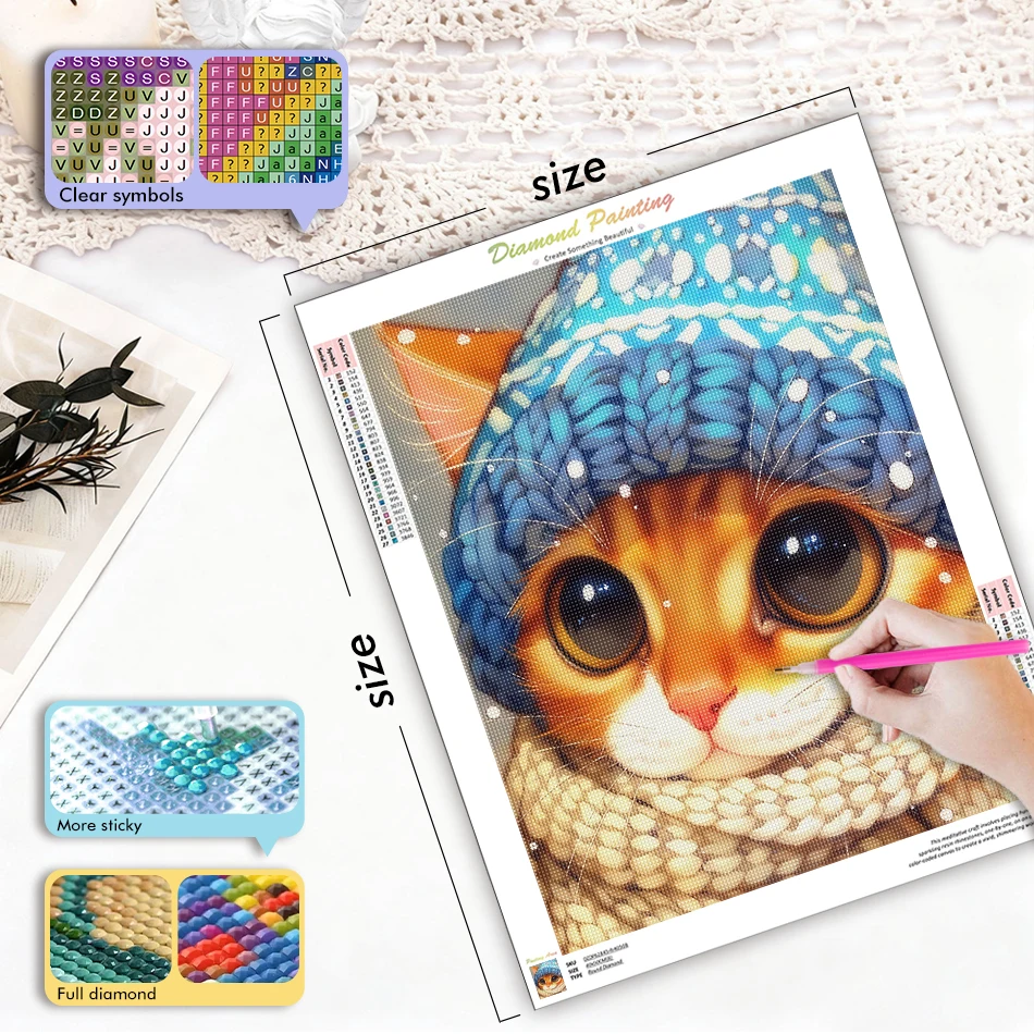 CHENISTORY 5D Diamond Painting Animals cats Diamond Mosaic Paintings Set Full Square/Round Drill Wall Art Picture Arts Crafts