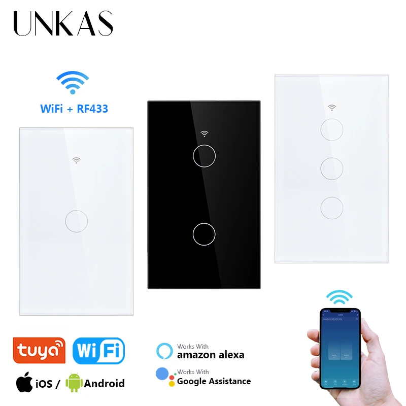 

UNKAS Tuya Smart Life Light Switch WiFi Touch Sensor APP Remote Control No Neutral Wire 110V 220V For Alexa Google Home