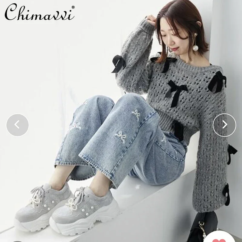 Japanese Sweet Pearl Bow Platform Sports Dad Shoes Autumn New Comfortable Girl Women Breathable Muffin Bottom Lolita Sneakers image 6