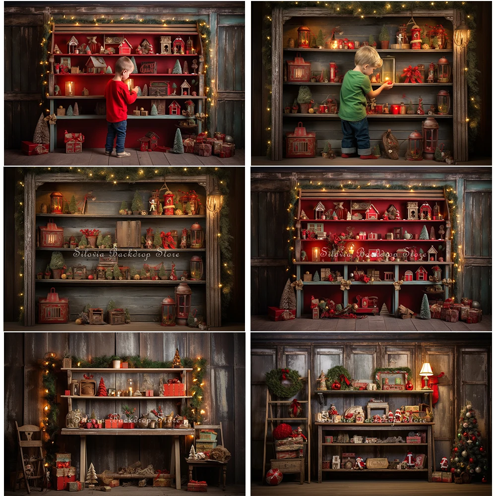 

Christmas Room Gift Shelves Photo Background Family Party Portrait Photo Studio Props Kids Portrait Photography Backdrop Cloth