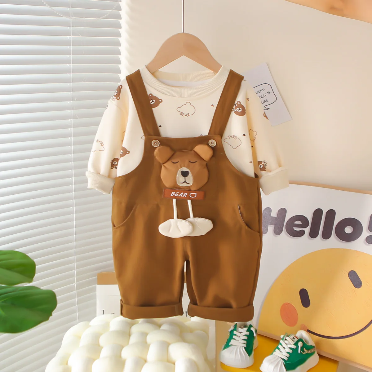 

Children's Set 2025 Spring Autumn Clothes for Kids Boys and Girls Cartoon Printed Long Sleeve Tops + Overalls Boutique Outfits