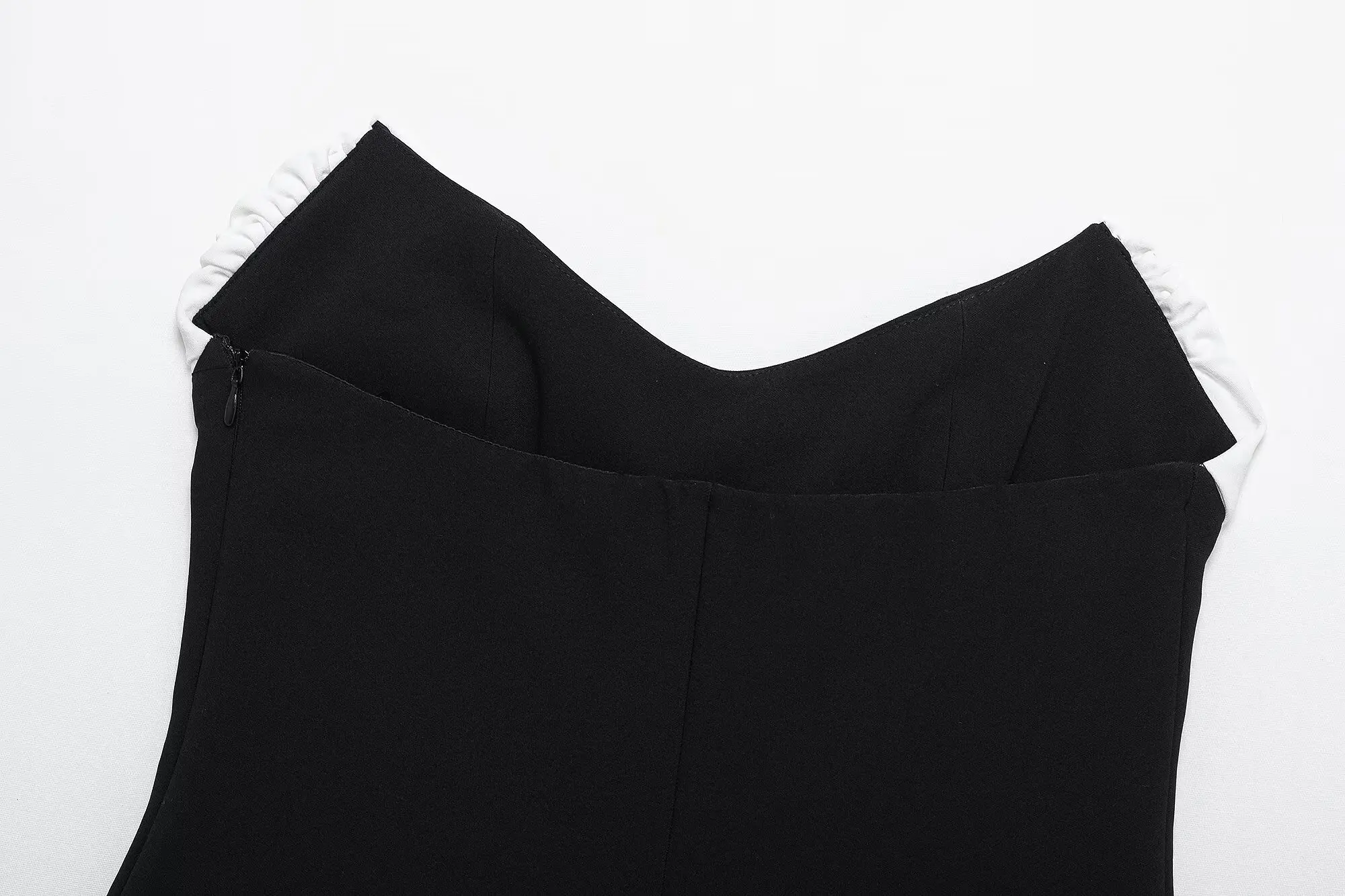 TRAFZA Women's Sleeveless Slim Splice Tube Top Off-Shoulder Side Zipper Summer Female Fashion Solid Fold Sexy Temperament Top