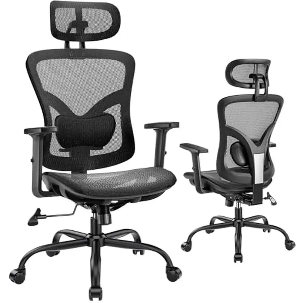 Adjustable Lumbar Support Mesh Office Chair 2D Headrest&Armrest Ergonomic Desk Gaming Chair 300lbs Capacity