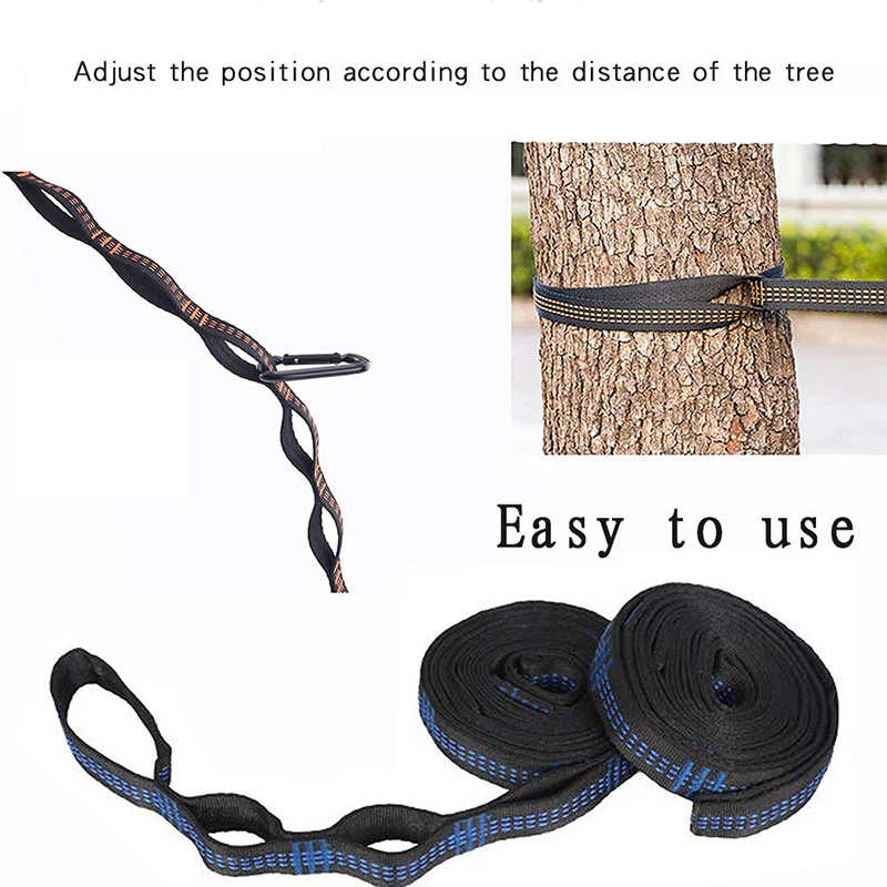 Black Hammock Sling para Camping Ao Ar Livre, 5 Anéis, Rolamento de Alta Carga, Arame Farpado, Correias de Rede, 2m, 2.5m, 2Pcs