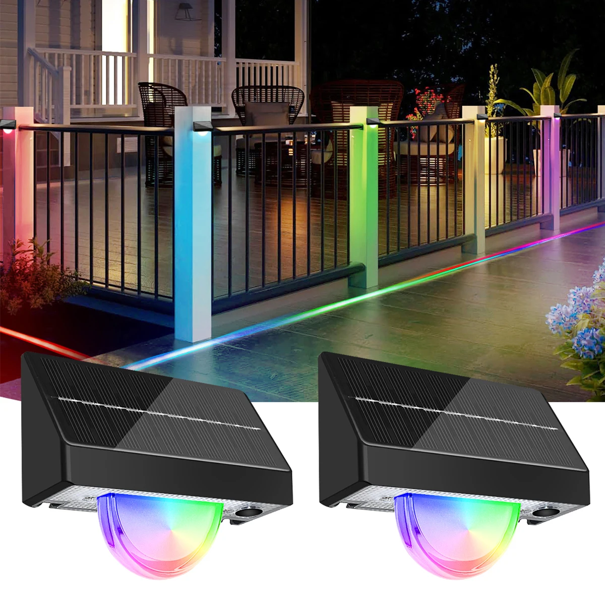

Solar Stair Lights Outdoor Waterproof Solar Step Lights for Outside with 8 Fixed Colors & RGB Color Changing Deck Light Decor