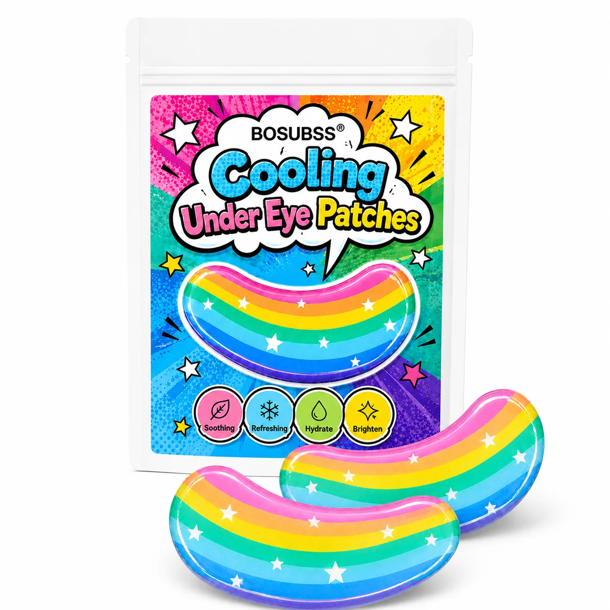 10-piece pack of rainbow cooling eye mask gel pads, moisturizing, brightening, and soothing dark circles and puffiness