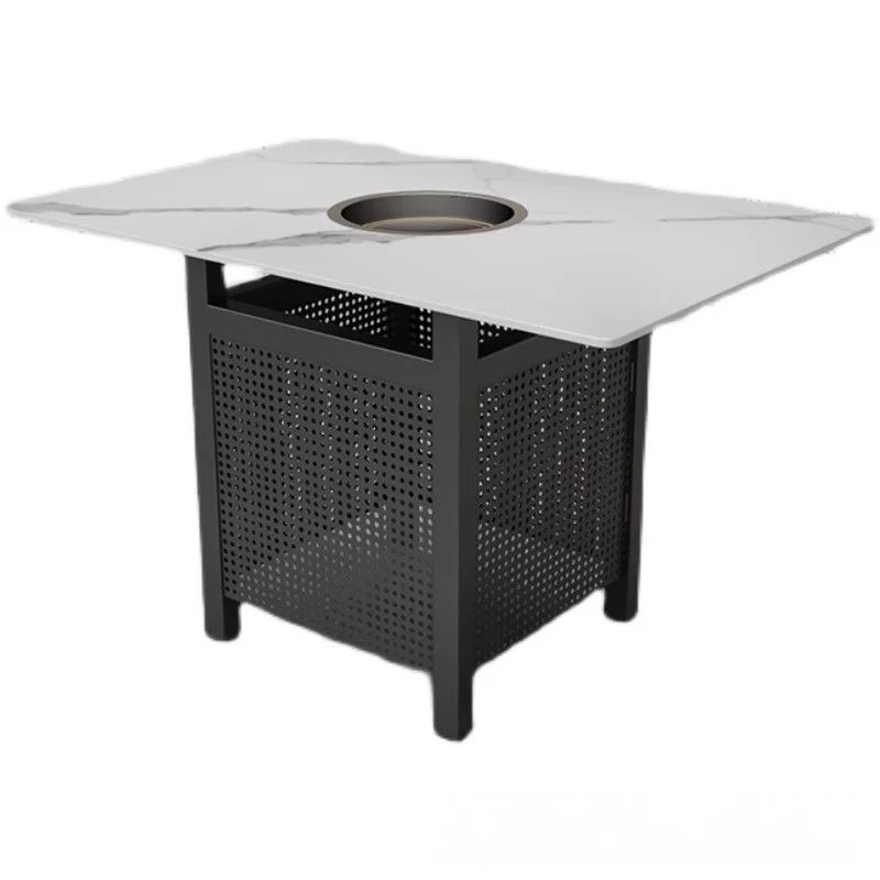 Custom Hot Pot Restaurant Table Chairs Built-in Induction Cooker Sintered Stone BBQ Booth Sofa Set Commercial Dining Furniture