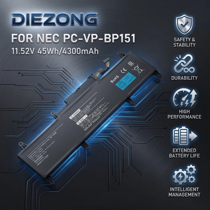 11.52V 45Wh 4300mAh Rechargeable Laptop Replacement Battery for NEC PC-VP-BP151 Notebook Spare Parts