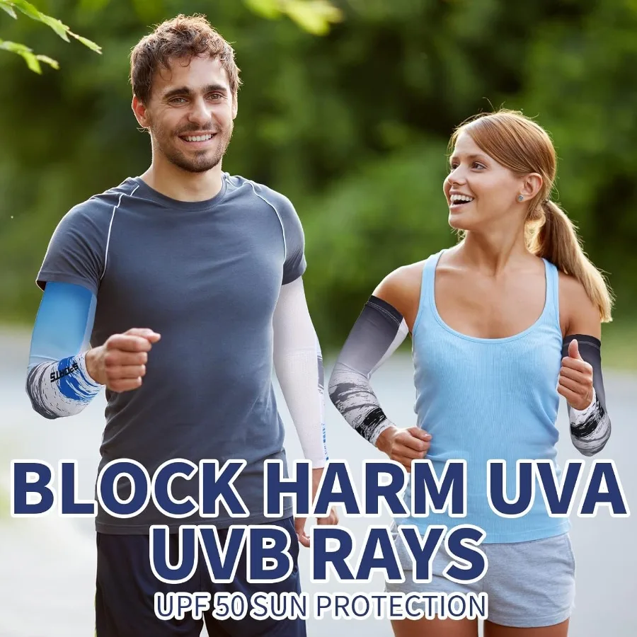 4 Pairs UV Sun Protection Arm Sleeves for Men Women - Cooling Sports Sleeve with Anti-Slip Ice Silk Fabric Ideal for Outdoor Ac
