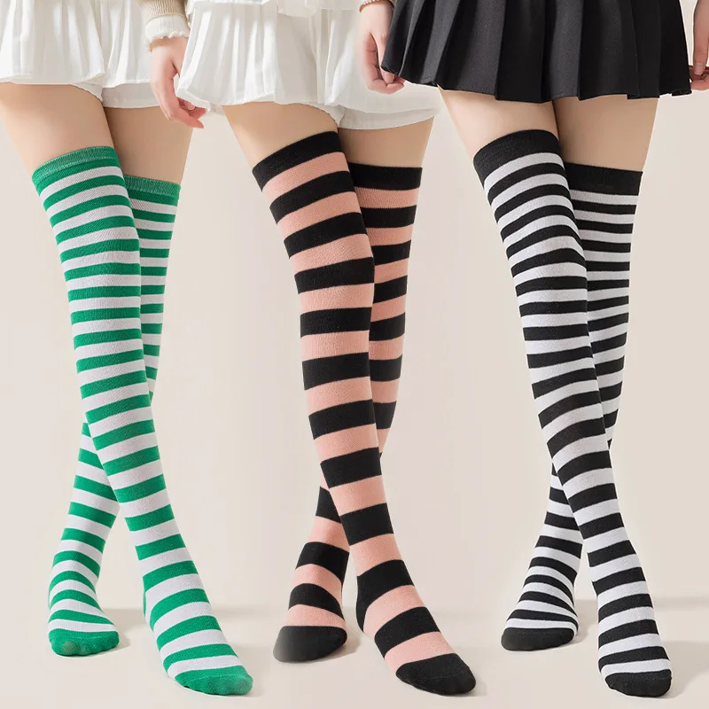 

New Athletic Crew Dress Long-sleeved Japanese-style Striped Solid polyester-cotton thigh-high Sock COSPLAY Anime Girl B8W248