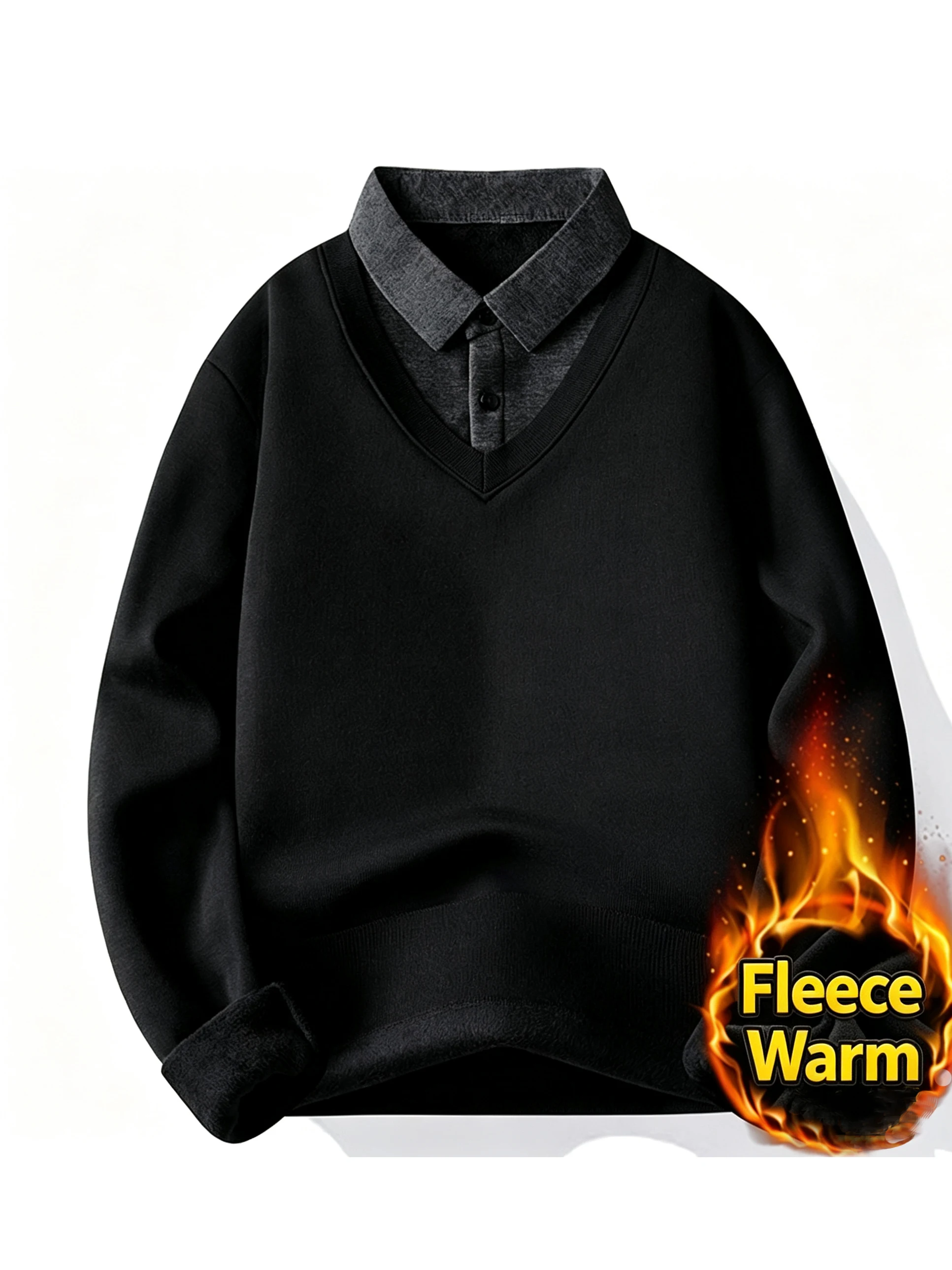Men's Business Casual V-Neck Long Sleeve Polo Pullover Knitwear Fake Two-Piece Office Daily Wear 1 Piece