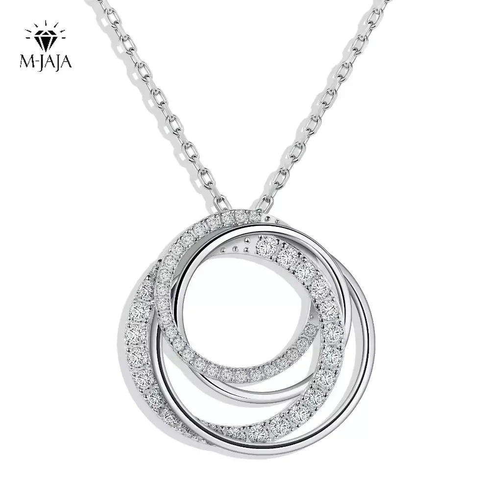 M-JAJA collar con colgante de moissanita para mujer D VVS1 chapado en oro blanco de 18 quilates S925 plata cadena circular multicapa joyería de lujo