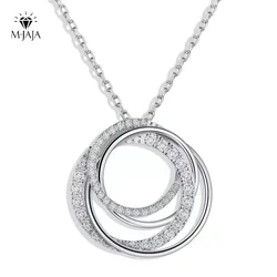 M-JAJA Moissanite Pendant Necklace for Women D VVS1 18K White Gold Plated S925 Silver Multi Layer Circle Chain Luxury Jewelry