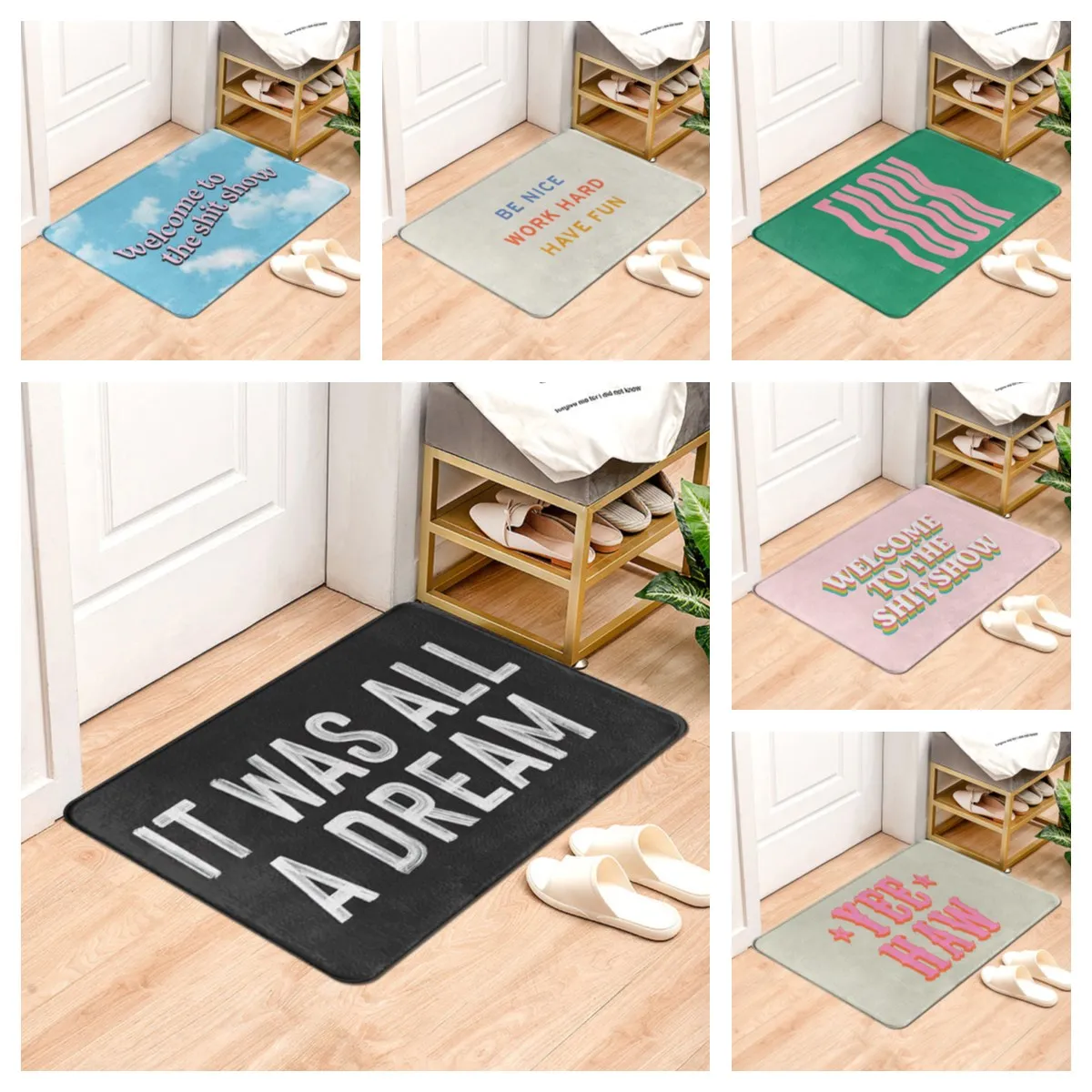 Color Creative Text Door Mat Carpet Living Room Bedroom Anti-Slip Foot Mat Durable Entrance Kitchen Bedroom Balcony Floor Mat