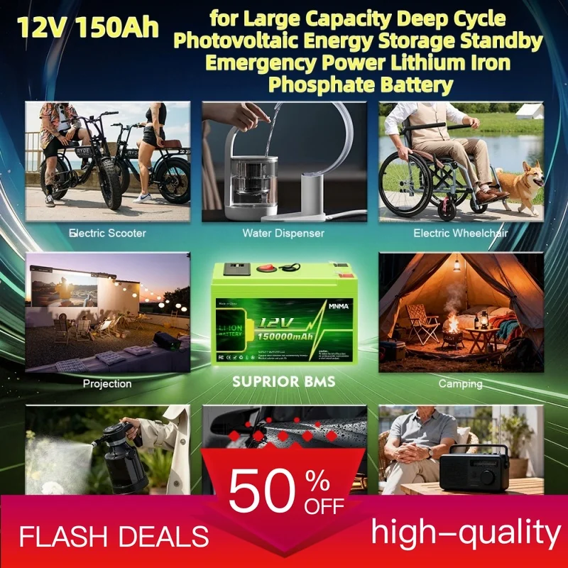 12V 150Ah for Large Capacity Deep Cycle Photovoltaic Energy Storage Standby Emergency Power Lithium Iron Phosphate Battery