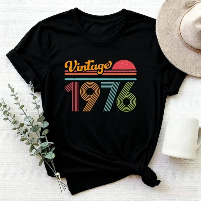 Custom 50th Limited Edition Vintage Birthday Gift High Quality Cotton Shirt 1976 Year Unisex Street Fashion Hipster Short-sleev
