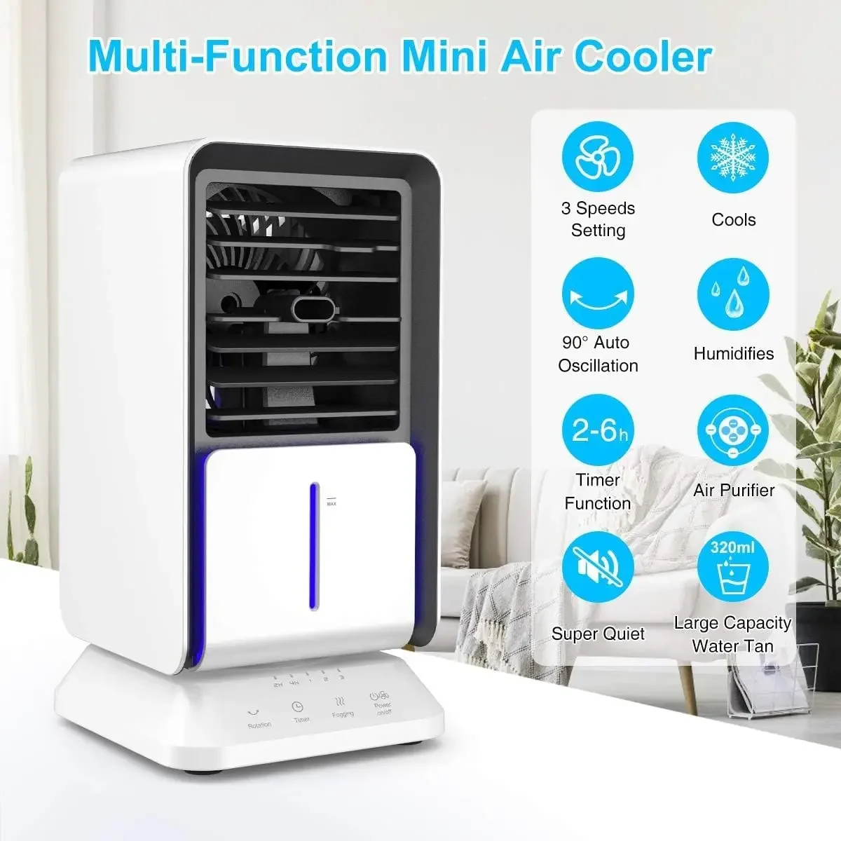 Mini Ventilador de Refrigerador de Ar Evaporativo Pessoal, Ventilador de Mesa Oscilante, 3 Velocidades para Ultimate Coolness, Ar Condicionado Portátil