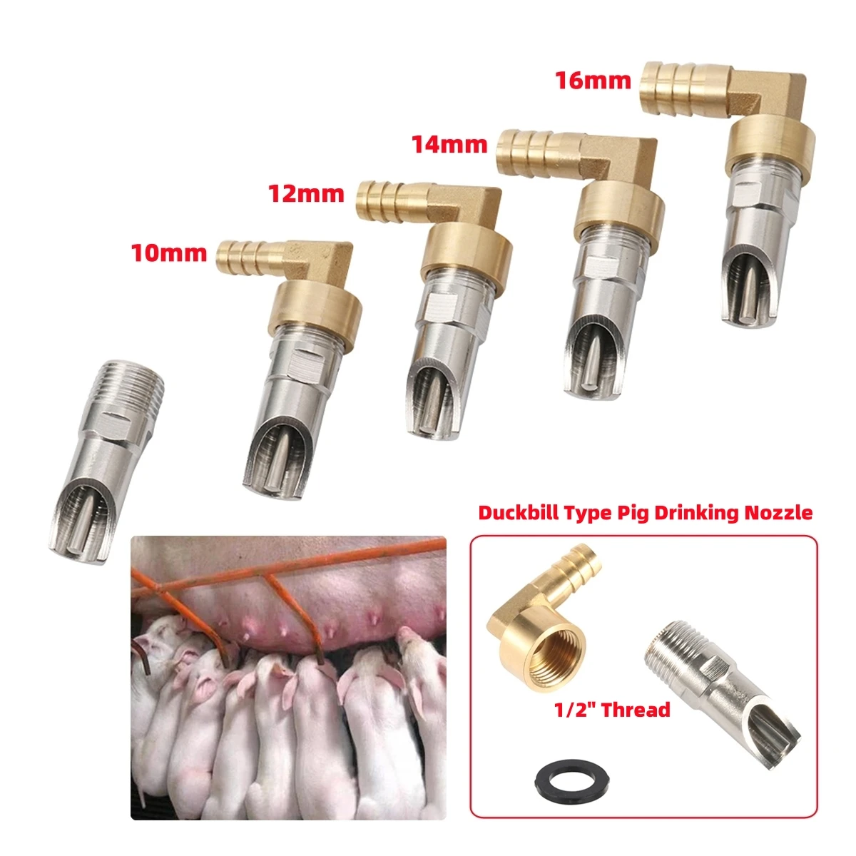 1/2" Threaded Duckbill Type Stainless Steel Pig Drinking Noz