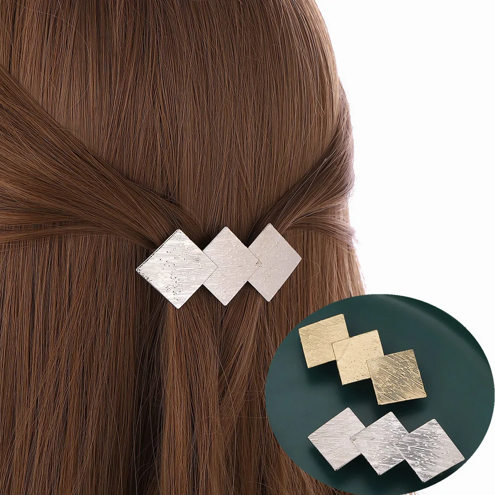 

100Pcs/Lot DIY Simple Multi Alloy Overlap Rhombus Pockmark Hair Clips Geometry Hairpins Styling Tools Accessories HA1570