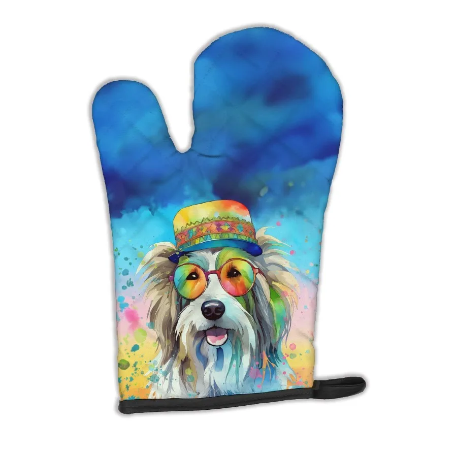 

Bearded Collie Hippie Dawg Oven Mitt Heat Resistant Thick Oven Mitt for Hot Pans and Oven Kitchen Mitt Protect Hands Cooking Ba