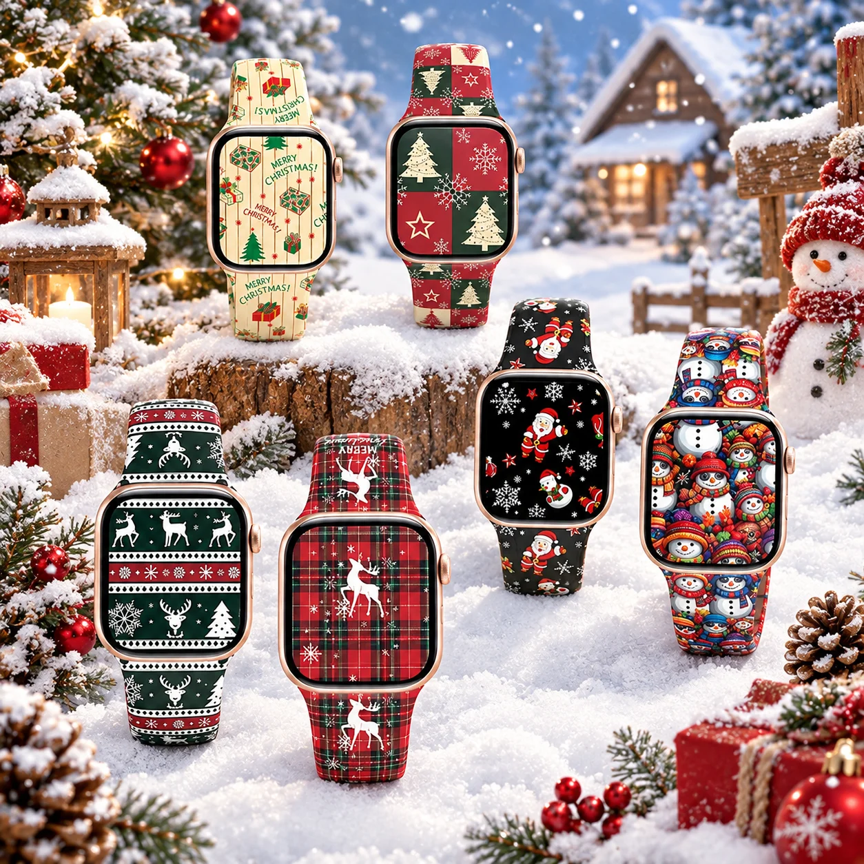 Christmas style watch band for Apple Watch 40/41/42/44/45/46/49mm, soft silicone strap, for iWatch Series12 11 10 987 654
