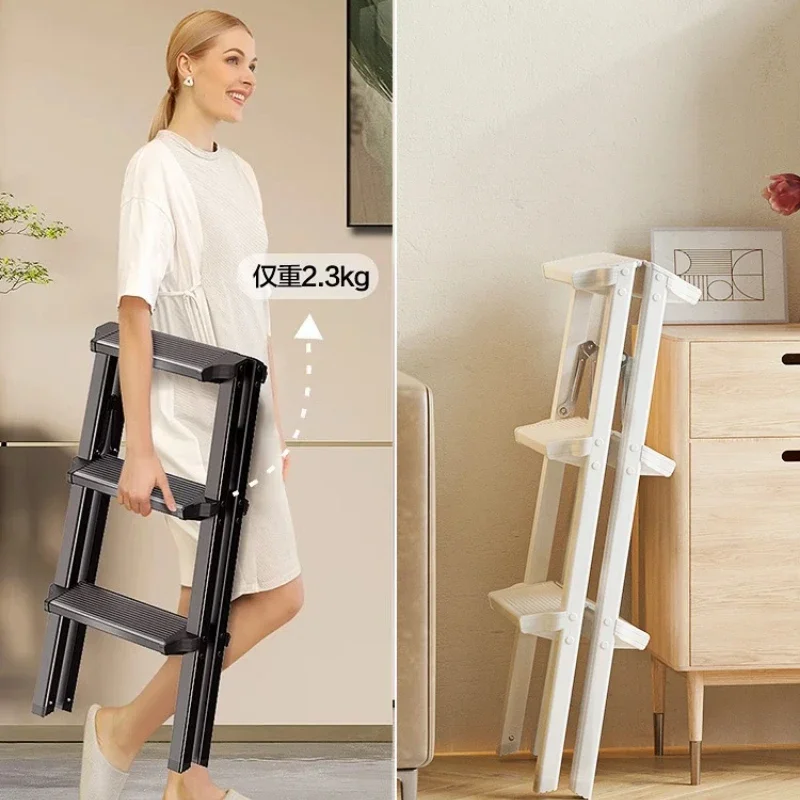 Multifunctional High Stool Aluminum Alloy Herringbone Ladder Indoor Folding Step Stool Stable Load-Bearing for Kitchen Use