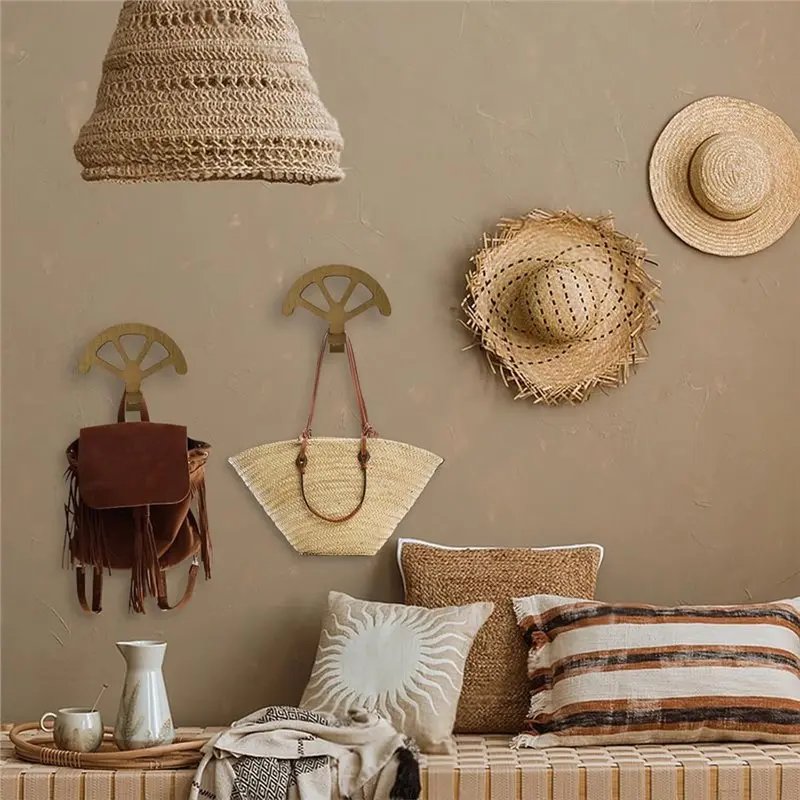 AT19-Fan Shape Holder Organizer For Bedroom Closet Entryway, 2-Pack Wooden Wall-Mounted Denim Cowboy Hat Racks In Western Decor