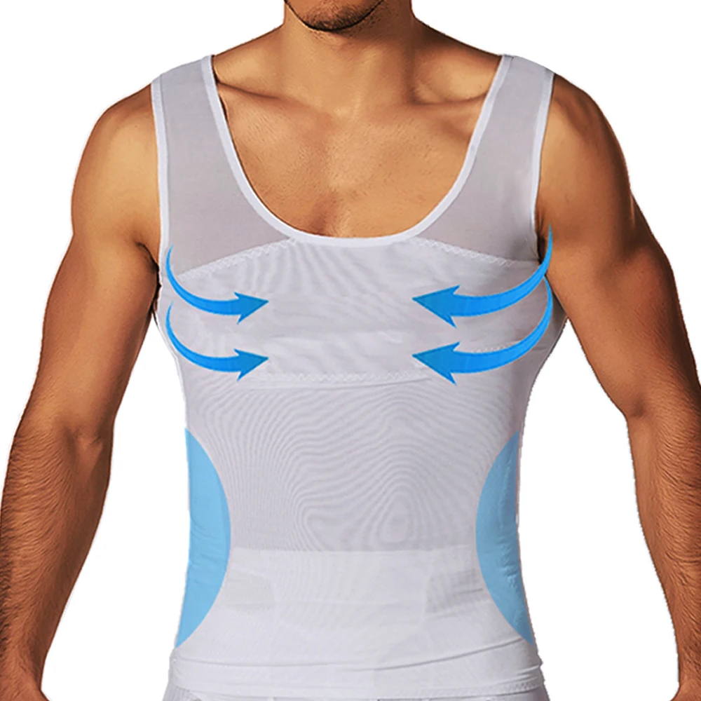 Men Compression Shirts Shapewear Chest Abdomen Control Body Shaper Slimming Undershirts Gym Workout Vest Fitness Tank Tops