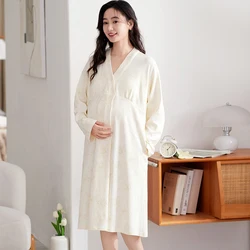 Autumn Long Sleeve Postpartum Woman Breast Feeding Nightgown Fashion V-neck Maternity Nursing Dress Pijama Lactancia Sleepwear