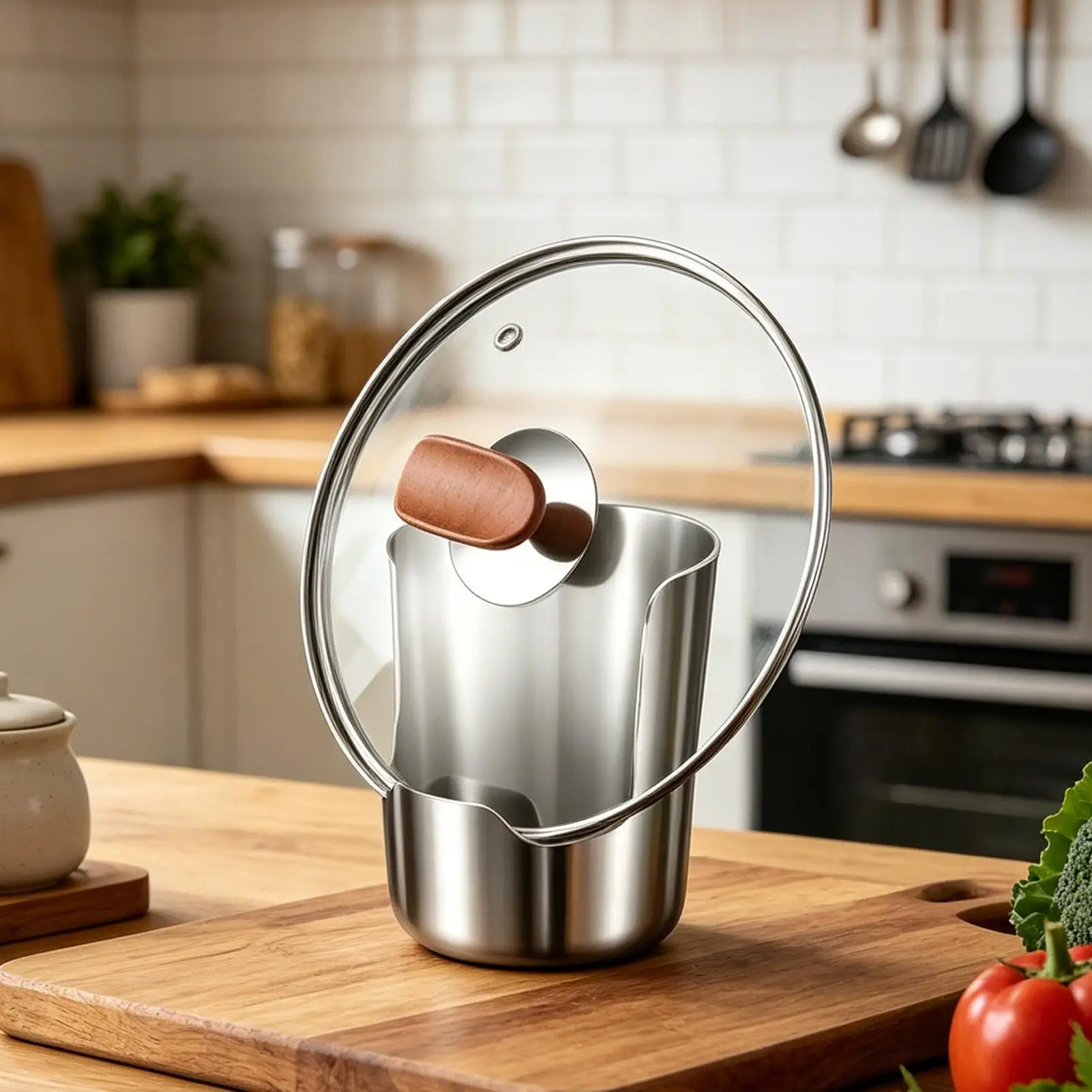 2 in 1 Stainless Steel Spoon Holder Rack Steel Lid and Utensil Holder, Multipurpose Kitchen Organizer for Spoons Ladles Cutting