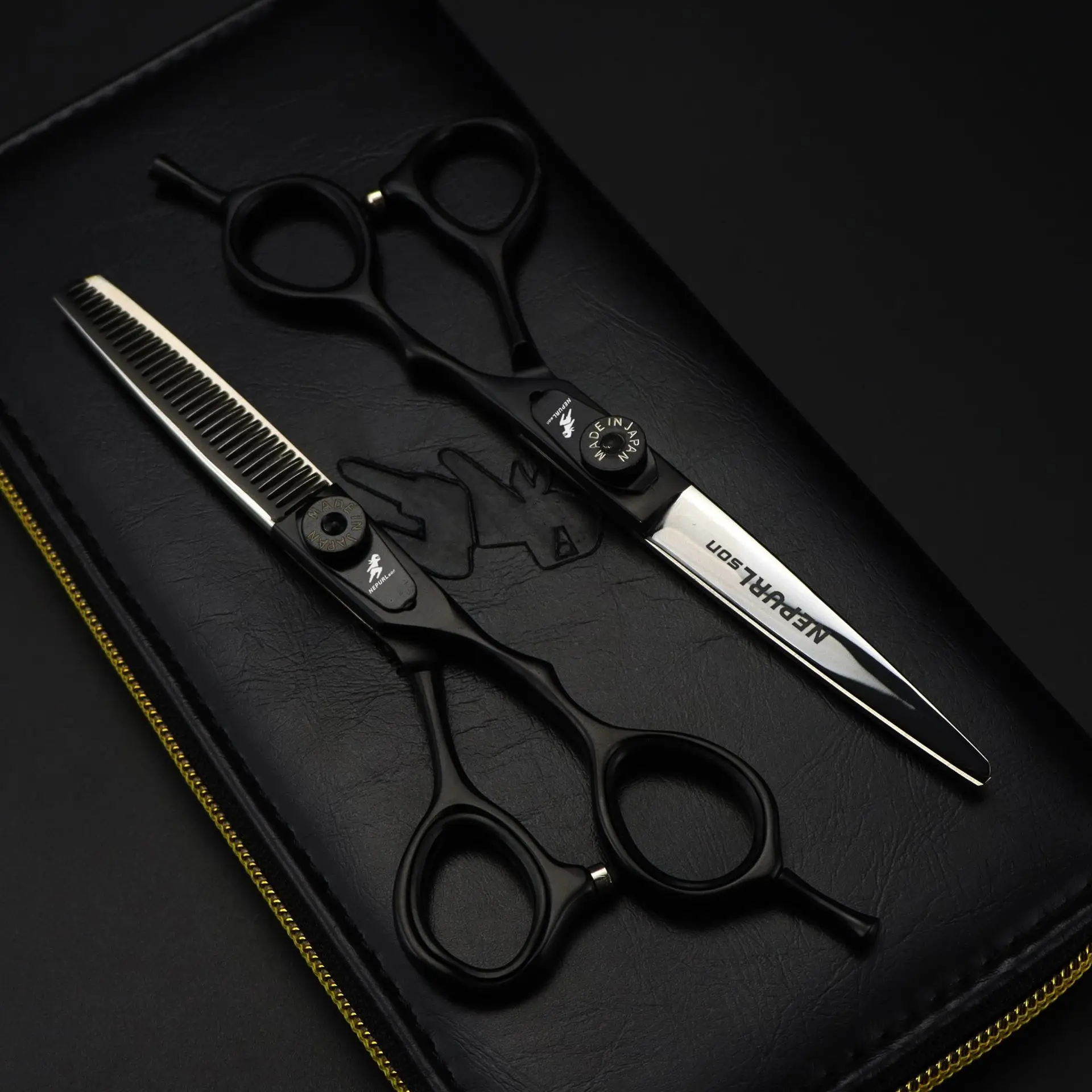 NEPURLSON 6.0-inch half-length black hair scissors, made of high-grade 440c steel, with sharp and durable blades