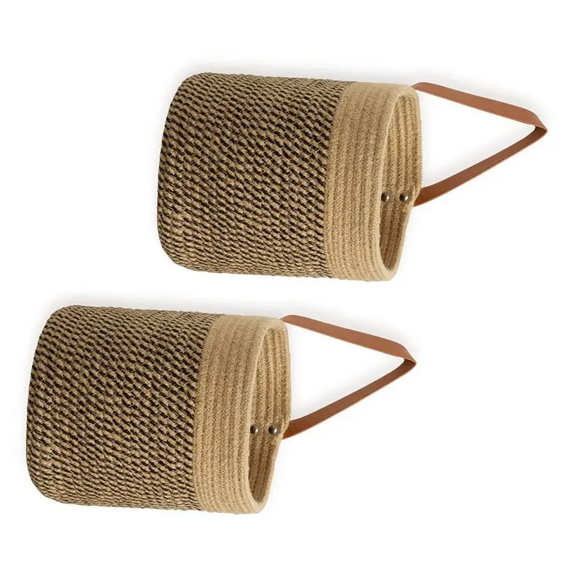 Wall Door Hanging Organizer 2 Pack Small Woven Wall Hanging Storage Baskets With Sturdy Leather