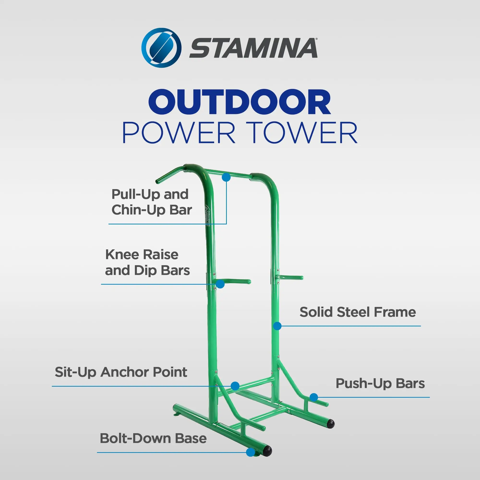 Pull Up Bar Tower & Dip Station, Free Standing Outdoor Home Gym Equipment - Adjustable and Portable Workout Stand for