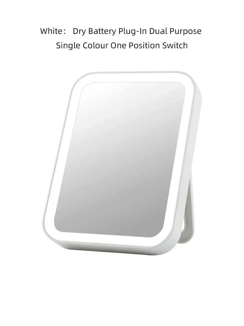 LED portable desktop  4 AA dry batteries dormitory makeup mirror with light, square student folding mirror powered by USB or